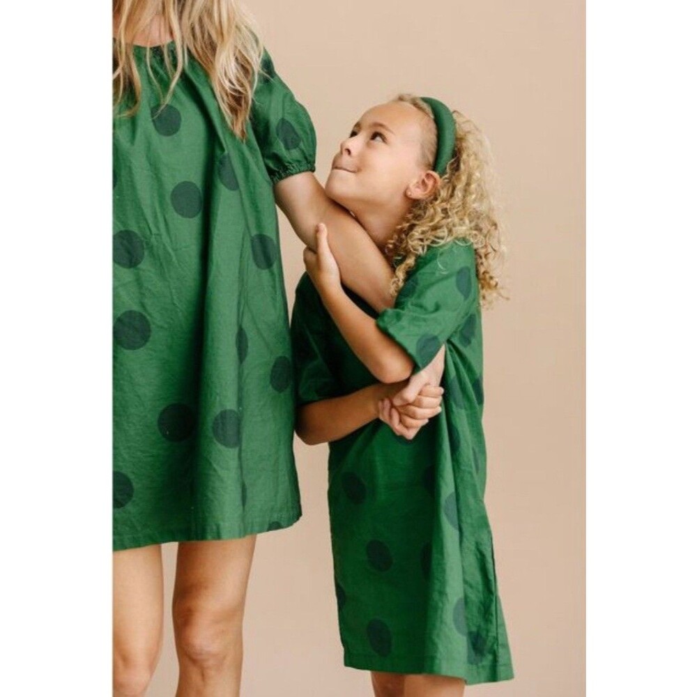 La Paloma Girls Parker Dress In Evergreen Polka Dot 2-3 Yrs Holidays Party Pics